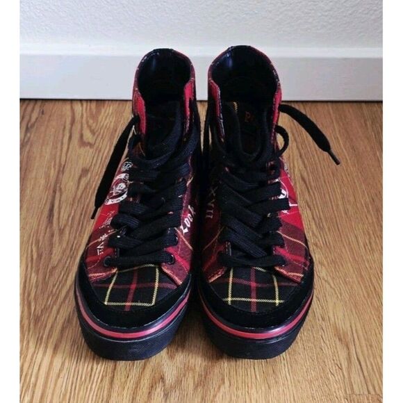 Polo Ralph Lauren Solomon Red Plaid High Top Shoes Men 7 D Tradition Punk 90’s - Picture 10 of 11